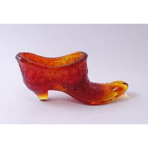 Fenton Amberina, Glass Shoe Slipper, Daisy Button Pattern, Art Object, Home